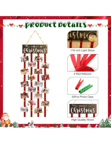 Soporte de Tarjetas de Navidad Farochy con Luz LED y 30 Clips