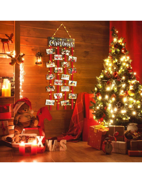 Soporte de Tarjetas de Navidad Farochy con Luz LED y 30 Clips