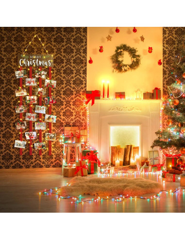 Soporte de Tarjetas de Navidad Farochy con Luz LED y 30 Clips