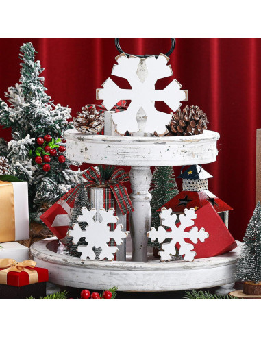 Bucherry 3 Piezas Decoración de Copos de Nieve de Madera