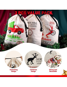 Bolsa de Yute Navideña Joyin 3 Pcs 66x48 cm con Cierre 2