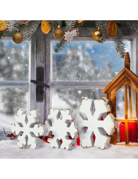 Bucherry 3 Piezas Decoración de Copos de Nieve de Madera