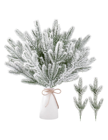 30 Ramas de Pino Artificial Congeladas Sggvecsy Verde con Nieve