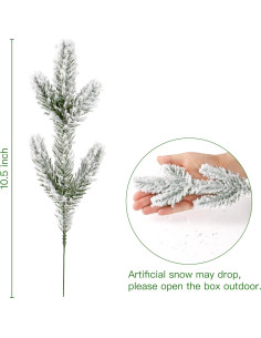 30 Ramas de Pino Artificial Congeladas Sggvecsy Verde con Nieve 2