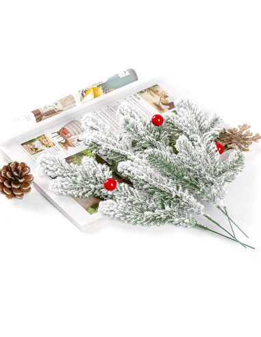 30 Ramas de Pino Artificial Congeladas Sggvecsy Verde con Nieve