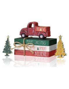 Decoración Navideña de Madera Sm:)e con Libros y Árboles