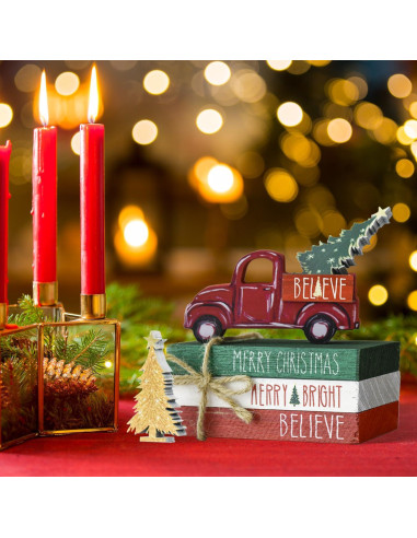 Decoración Navideña de Madera Sm:)e con Libros y Árboles