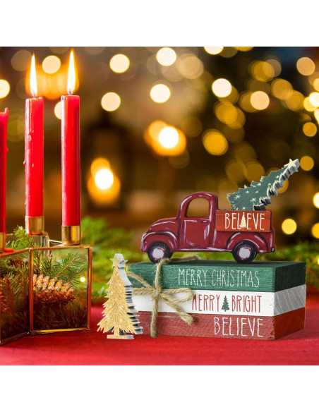 Decoración Navideña de Madera Sm:)e con Libros y Árboles