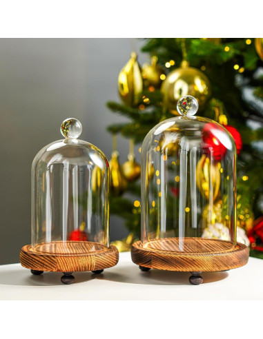 Pack 2 Campanas de Vidrio con Base de Madera - ZEERSHEE