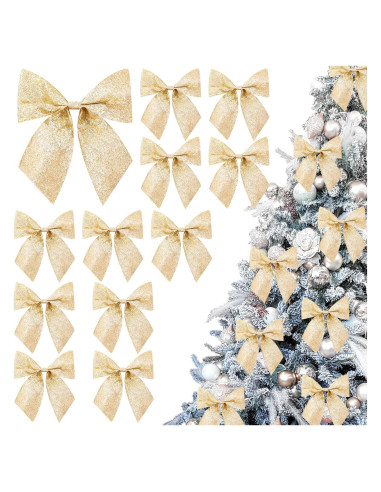Juego de 12 Lazos de Cinta Brillante JOICEE para Navidad 13.97 cm Dorado