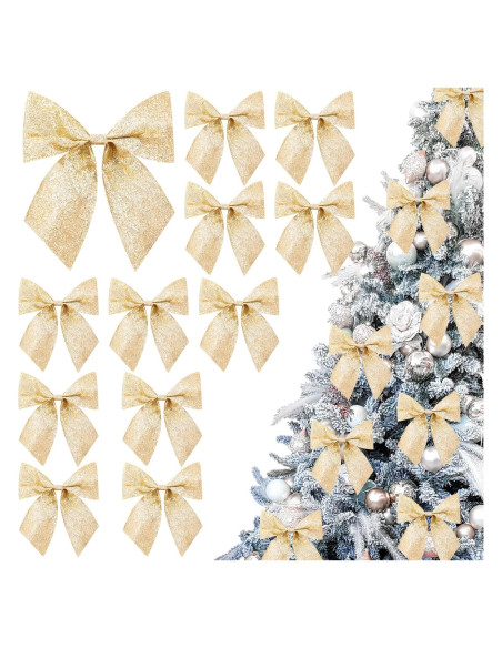 Juego de 12 Lazos de Cinta Brillante JOICEE para Navidad 13.97 cm Dorado