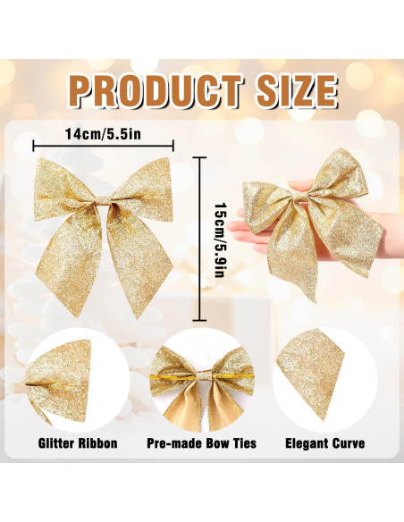 Juego de 12 Lazos de Cinta Brillante JOICEE para Navidad 13.97 cm Dorado