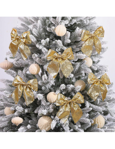 Juego de 12 Lazos de Cinta Brillante JOICEE para Navidad 13.97 cm Dorado