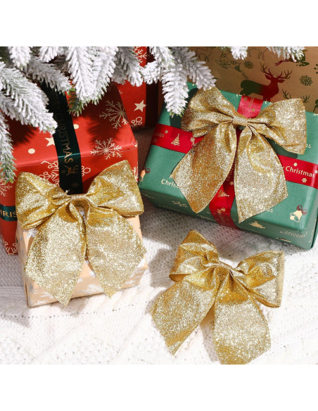 Juego de 12 Lazos de Cinta Brillante JOICEE para Navidad 13.97 cm Dorado
