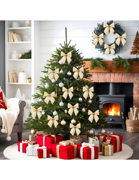 Juego de 12 Lazos de Cinta Brillante JOICEE para Navidad 13.97 cm Dorado