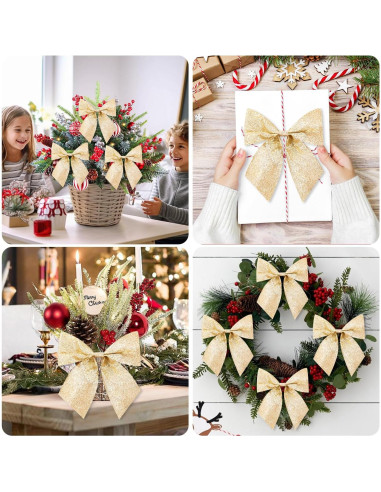 Juego de 12 Lazos de Cinta Brillante JOICEE para Navidad 13.97 cm Dorado
