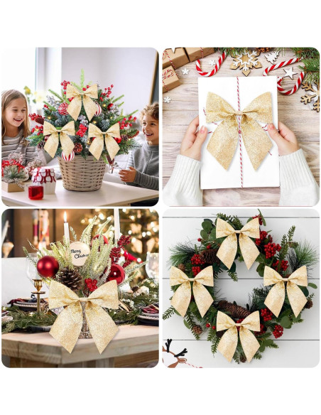Juego de 12 Lazos de Cinta Brillante JOICEE para Navidad 13.97 cm Dorado