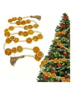 Guirnalda Rústica de Naranja Secas 2.74m con Perlas de Madera