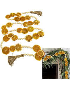 Guirnalda Rústica de Naranja Secas 2.74m con Perlas de Madera 2