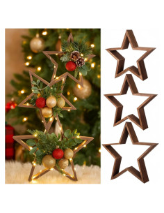 3 Piezas Centro de Mesa Estrella de Madera con LED 35 cm