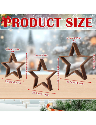3 Piezas Centro de Mesa Estrella de Madera con LED 35 cm