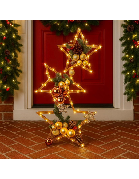 3 Piezas Centro de Mesa Estrella de Madera con LED 35 cm