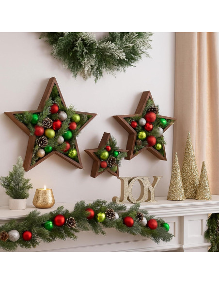 3 Piezas Centro de Mesa Estrella de Madera con LED 35 cm