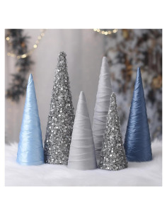 6 Árboles de Cono Plateados Anglechic para Decoración Navideña