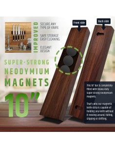 Soporte Magnético para Cuchillos 25 cm HMmagnets - Madera Nogal 2