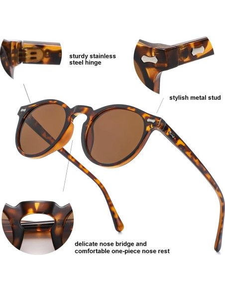 Gleyemor Gafas de Sol Polarizadas UV400 Redondas Unisex