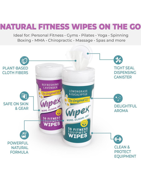 Toallitas Wipex para Equipos de Fitness - 50 Unidades Lavanda