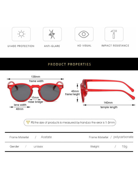 Gleyemor Gafas de Sol Polarizadas Redondas UV400 Unisex Gleyemor Gafas de Sol Polarizadas Redondas UV400 Unisex