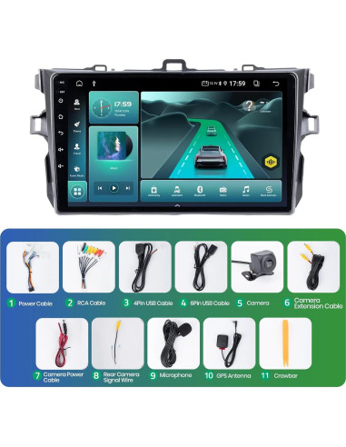 Estéreo Android 13 9" WheelX para Toyota Corolla 2009-2013