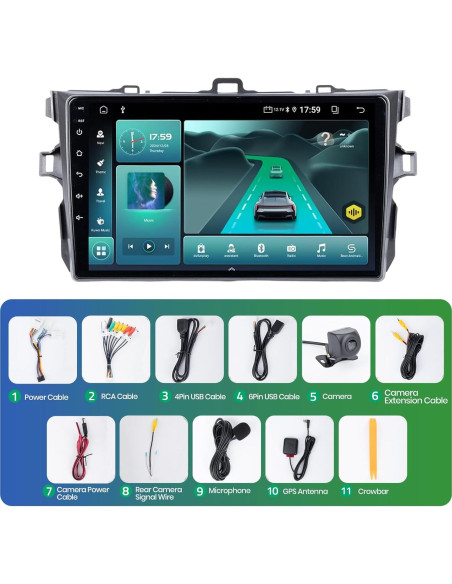 Estéreo Android 13 9" WheelX para Toyota Corolla 2009-2013