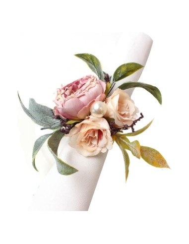 Juego de 6 Anillos de Servilleta de Flores Hecho a Mano