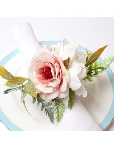 Juego de 6 Anillos de Servilleta de Flores Hecho a Mano