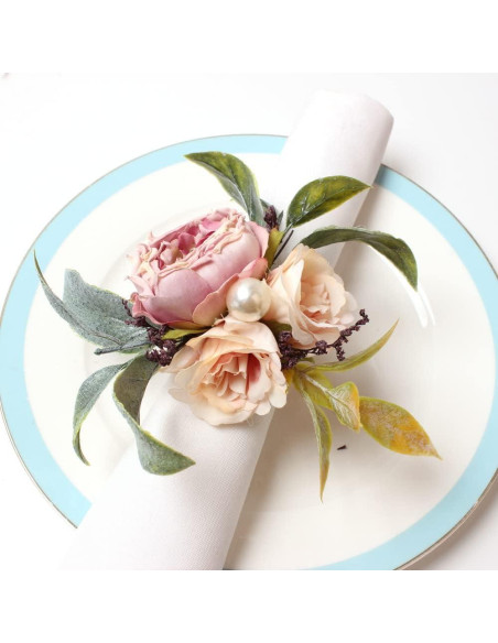 Juego de 6 Anillos de Servilleta de Flores Hecho a Mano