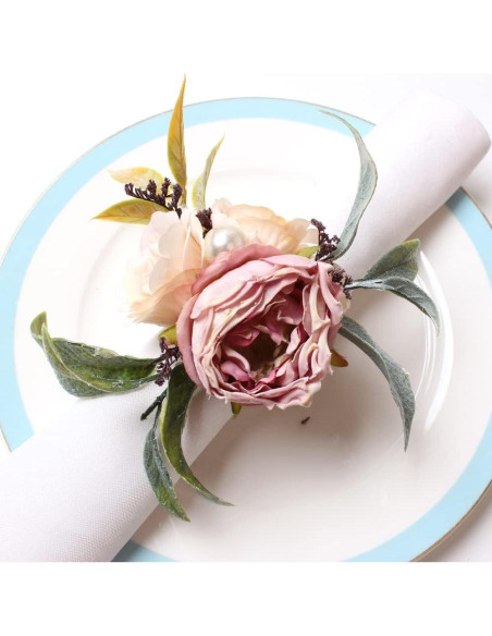 Juego de 6 Anillos de Servilleta de Flores Hecho a Mano