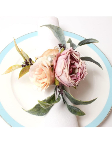 Juego de 6 Anillos de Servilleta de Flores Hecho a Mano