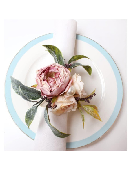 Juego de 6 Anillos de Servilleta de Flores Hecho a Mano