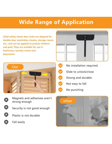 Cerradura Bifold de Metal GZQIUYI Ajustable 1.5-5.1 cm Negra