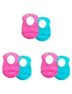 Babero Easi-Roll Tommee Tippee Rosa y Verde 7+ Meses - 3 Piezas