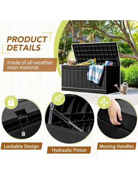 Caja de Almacenamiento GUNJI 83 Galones Impermeable para Patio
