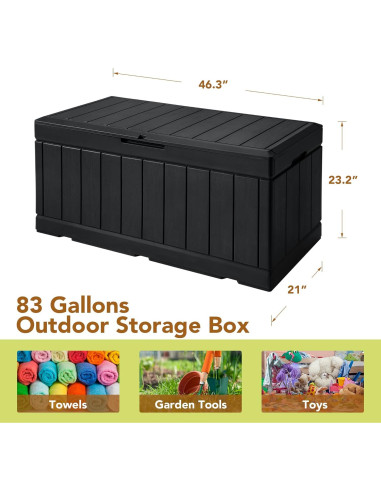 Caja de Almacenamiento GUNJI 83 Galones Impermeable para Patio