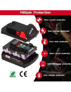 Paquete de 2 Baterías Litio Ion 18V 3000mAh WORTHMAH 2