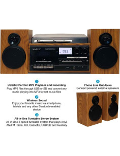 Reproductor de Vinilo Boytone BT-28SPW Bluetooth 3 Velocidades 2