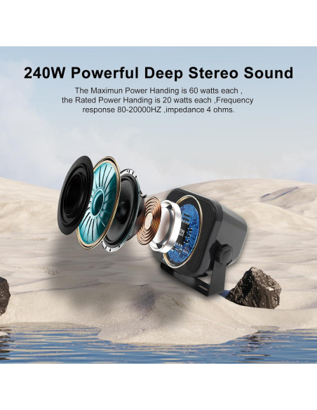 Altavoces Marinos Herdio 4" Bluetooth 240W Impermeables