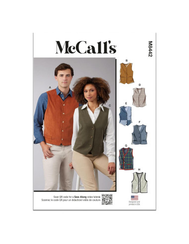 Kit de Patrón de Costura McCall's M8442 para Chalecos Unisex XS-XL
