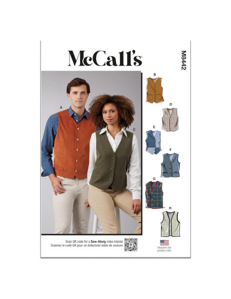 Kit de Patrón de Costura McCall's M8442 para Chalecos Unisex XS-XL