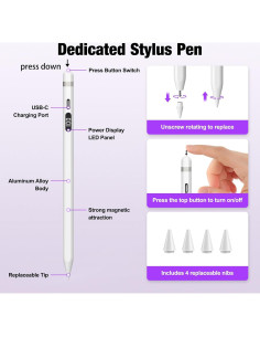 Lápiz Stylus AOPCREZON para iPad 2018-2024, Carga Rápida 2